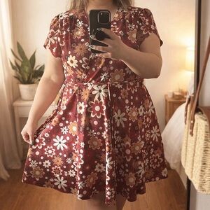 2x - 3x floral retro babydoll dress women’s short sleeve summer knee length 2xl